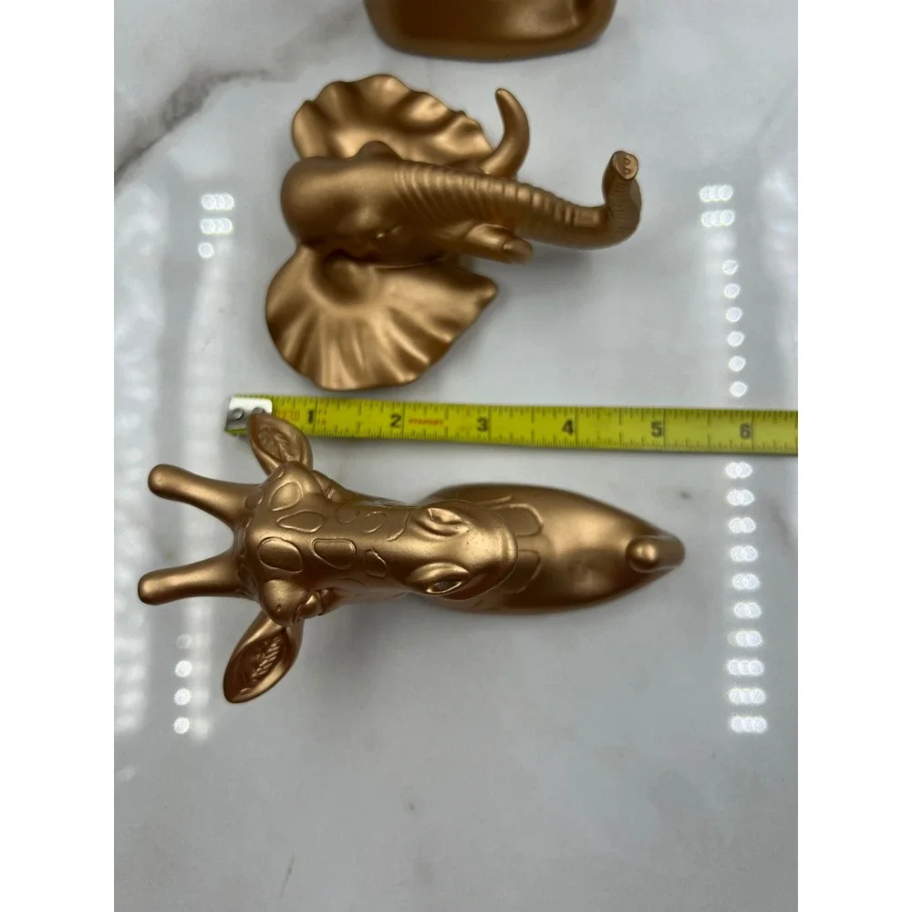 Safari Animal Wall Hooks Set of 3 Gold Plastic Elephant Rhino Giraffe Decor